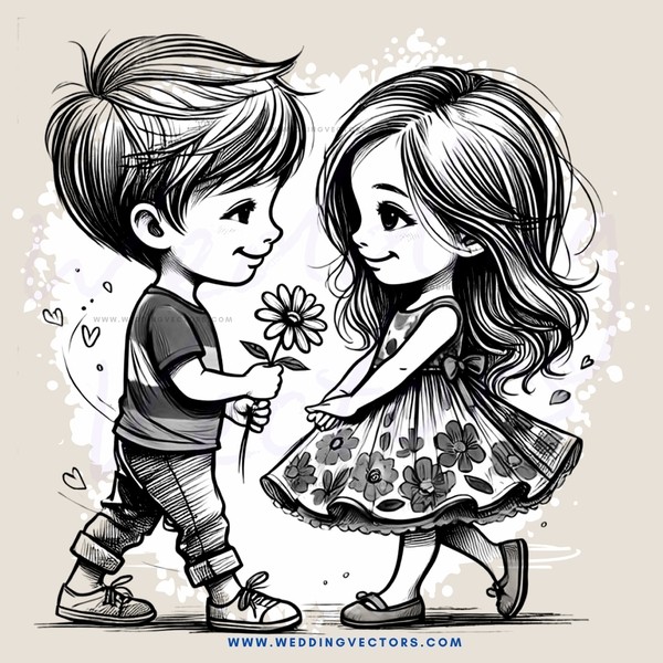 a boy and girl sharing a flower