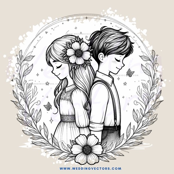 children in flowers and leaves
