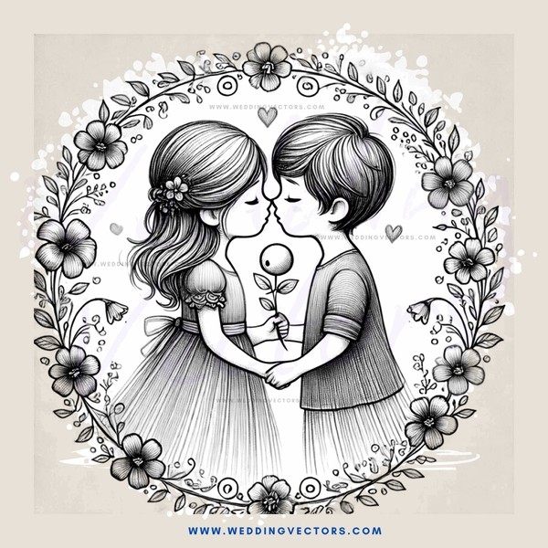 kissing couple in flower circle