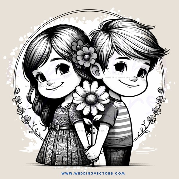 a boy and girl with flowers in their hair