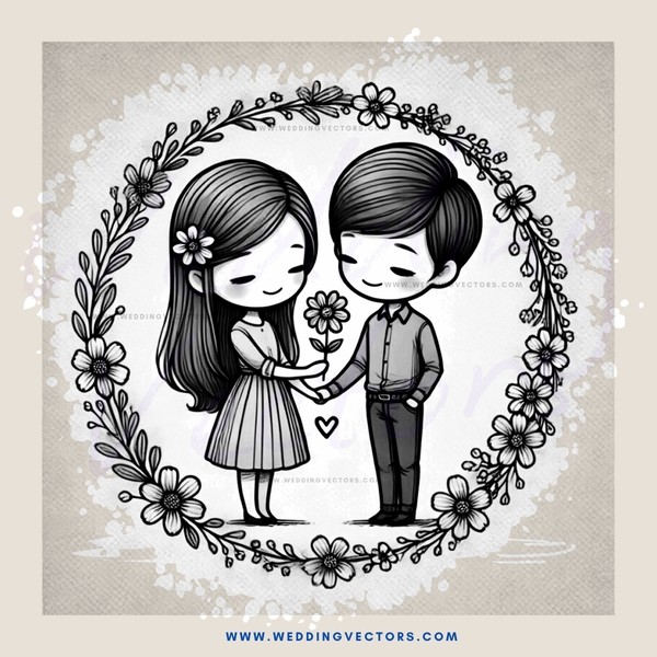 couple embracing in flowered circle