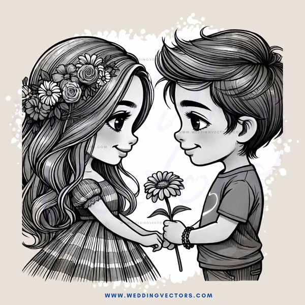 boy and girl holding flower
