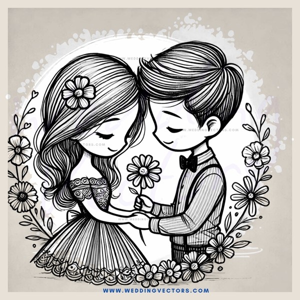 a couple holding flowers and hugging