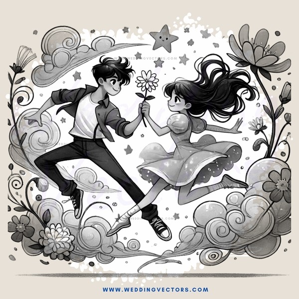 a girl and boy on a cloud together