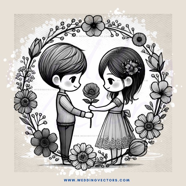 a boy and girl with flowers in their hair