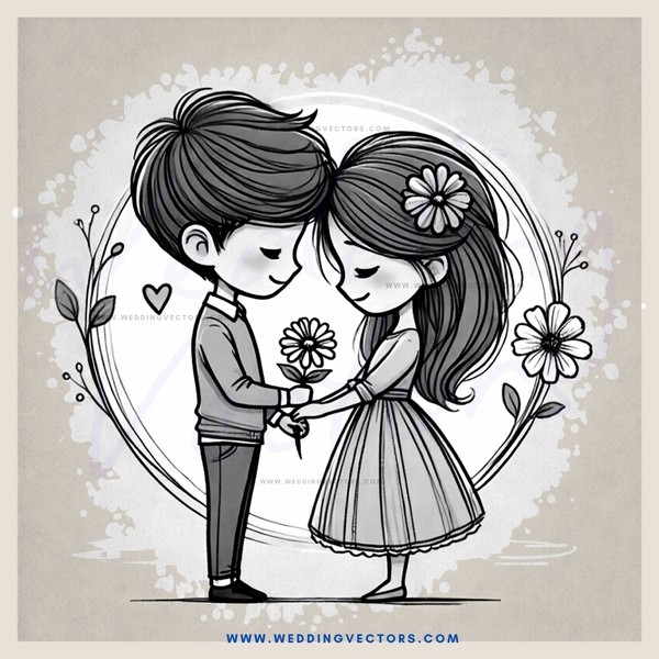 lovers embracing in front of flowers