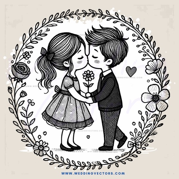 kissing couple in circle flower border image