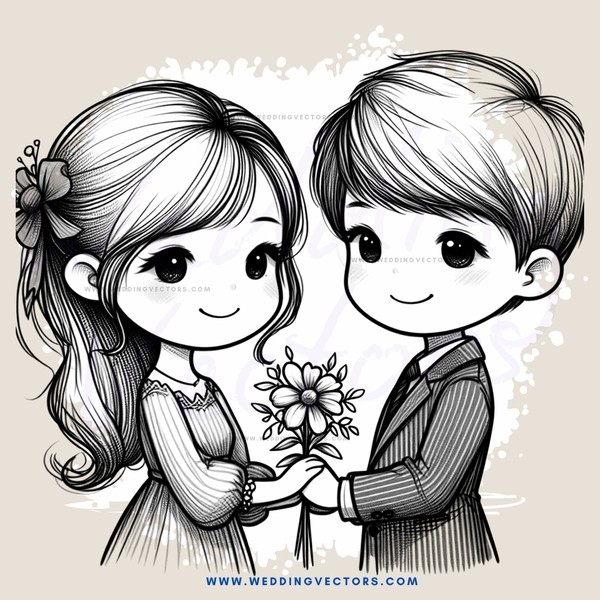 a girl and boy holding a flower together