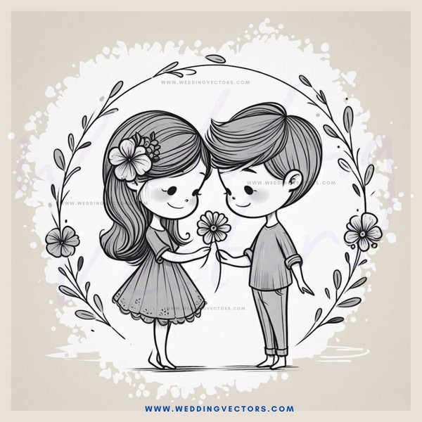 two kids with flowers on their hair and hands around each other's waist