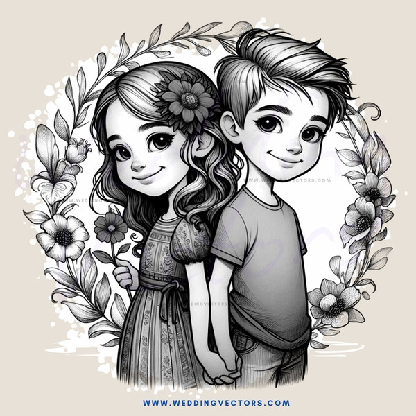 a boy and girl with flowers in their hair