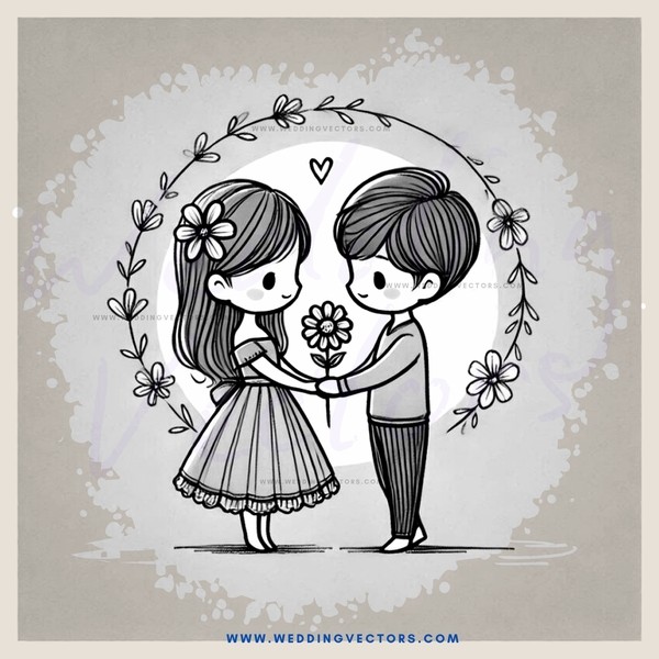 a boy and girl sharing flowers