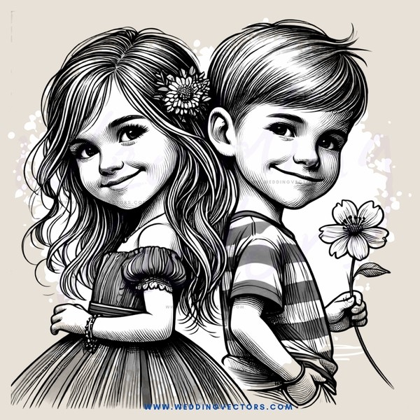 two kids posing for picture with flower