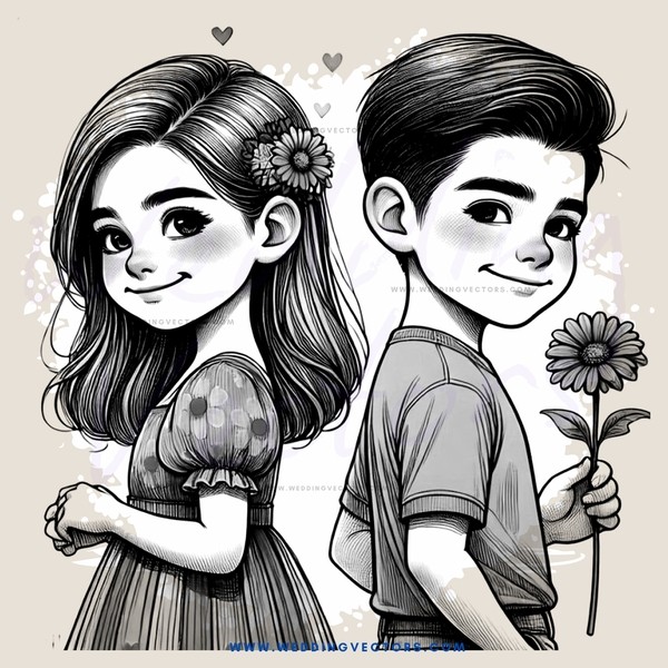 boy and girl holding flowers with smiling faces