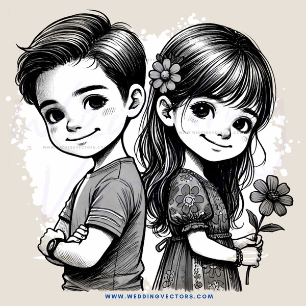 a boy and girl holding flowers and smiling