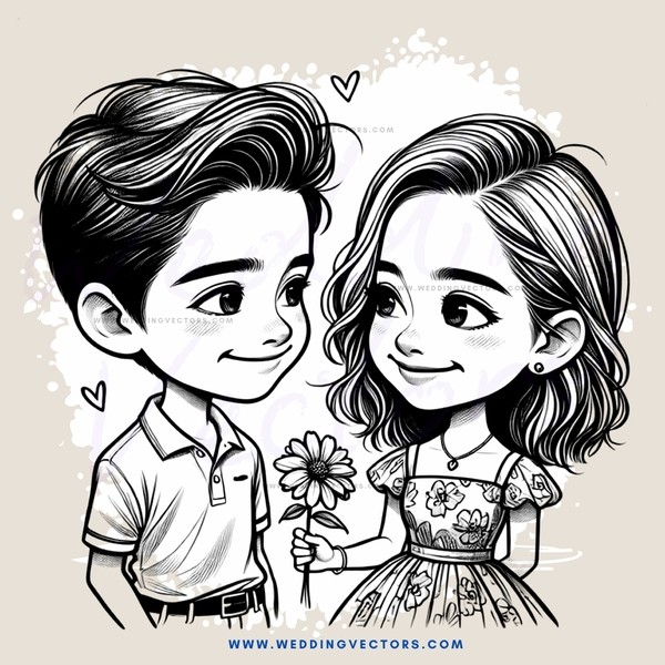 a boy and girl holding flowers