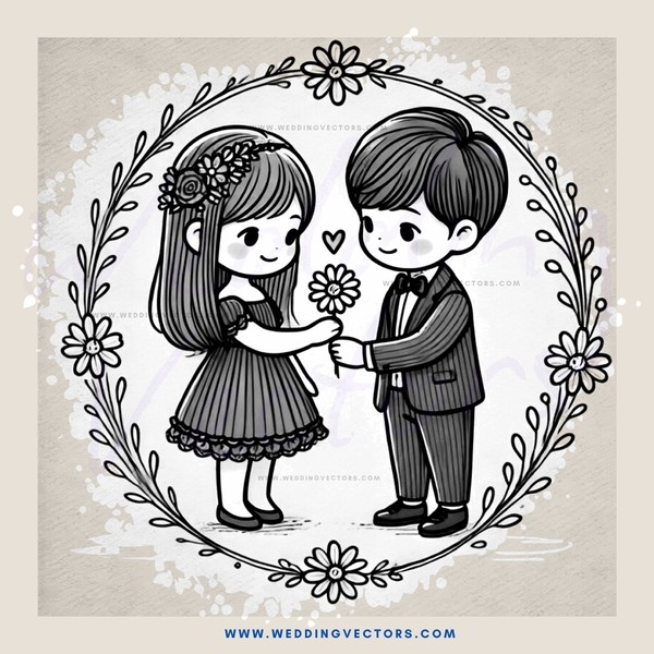 a boy and girl standing together in an illustrated picture