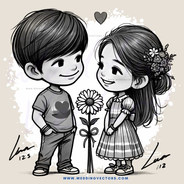 a boy and girl with flowers on their hair