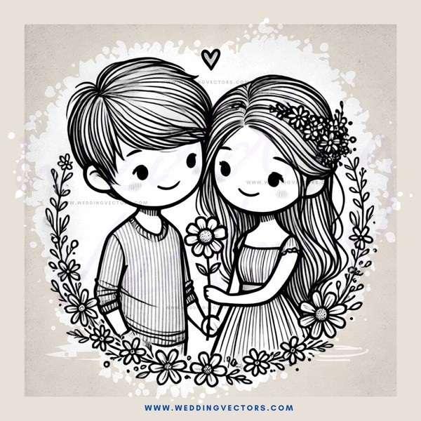 cute boy and girl picture frame cover with flowers on side