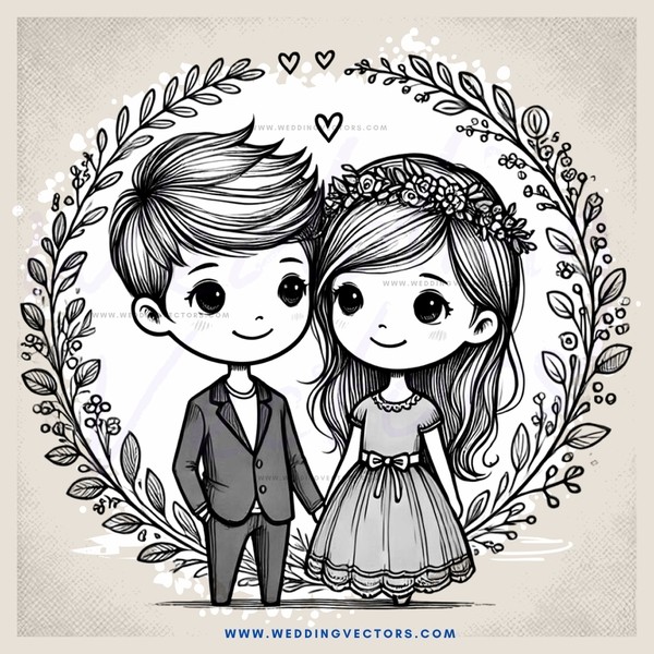 a boy and girl standing together in an outlined circle