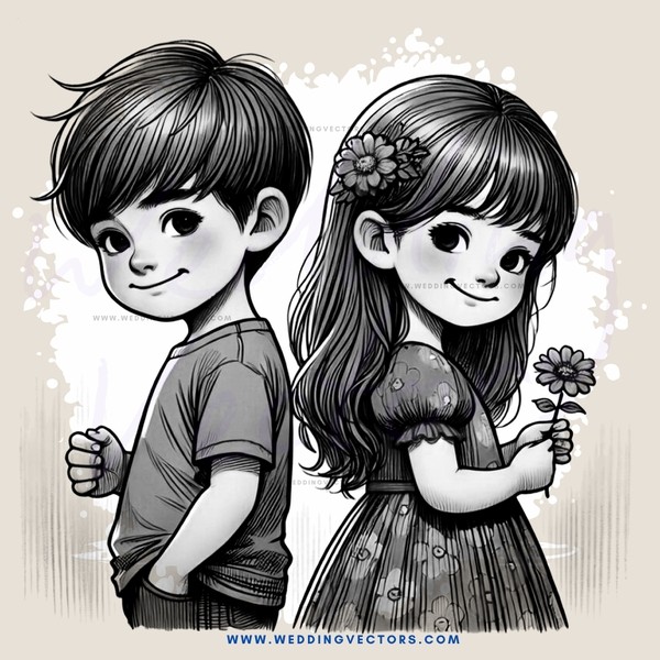 cute little boys and girls holding flowers