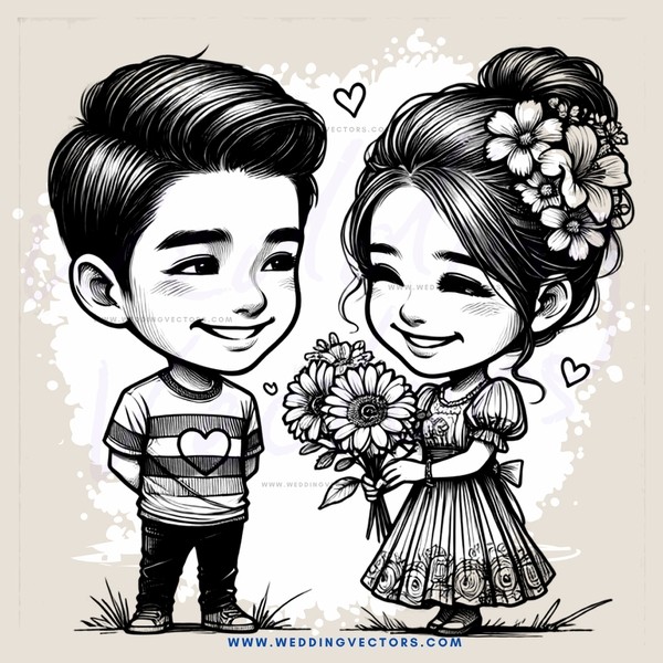 a boy and girl holding a flower
