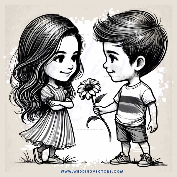 a girl and boy holding a flower together