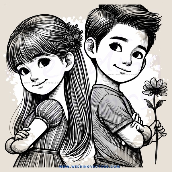 a boy and girl with flowers
