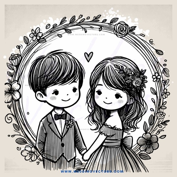 young couple in wedding attire