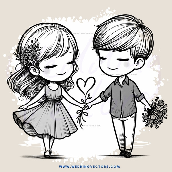 boy and girl holding hands in dresses