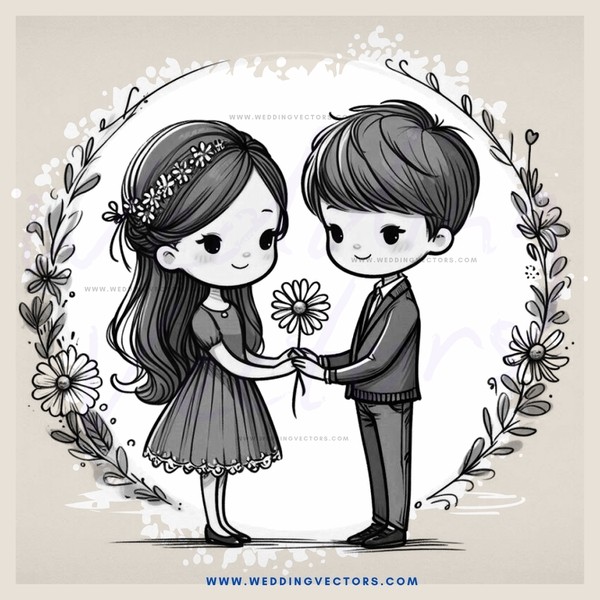 couple embracing in flower circle