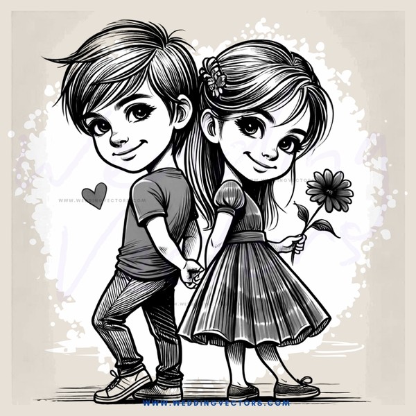 two kids smiling at each other with a flower