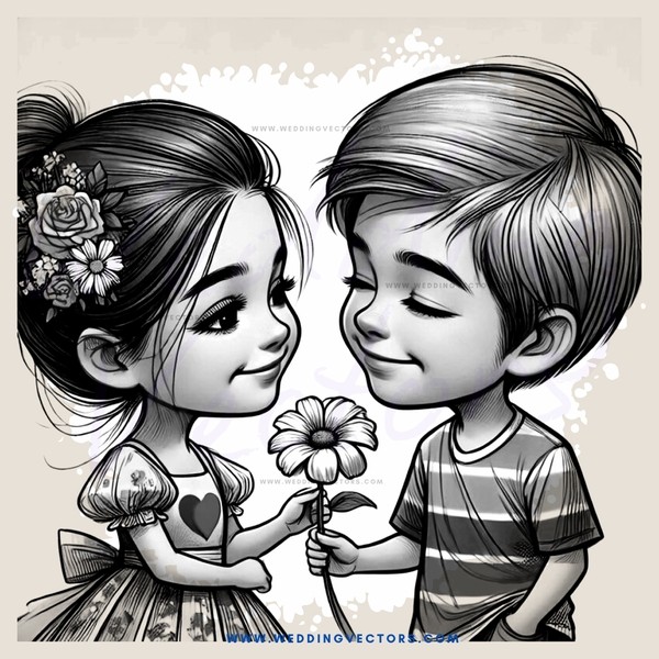 boy and girl holding flower