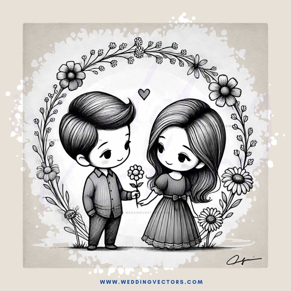 a boy and girl holding flowers