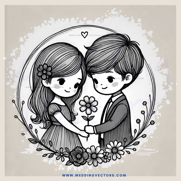 two young people holding flowers