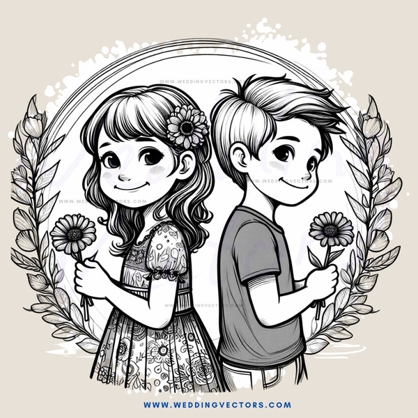 two children with flowers