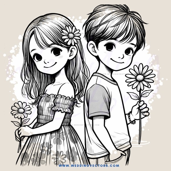 two children holding flowers