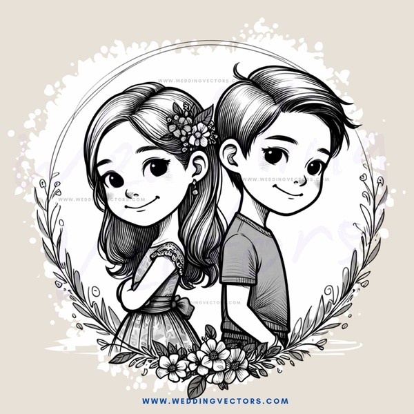 a boy and girl with flowers in their hair
