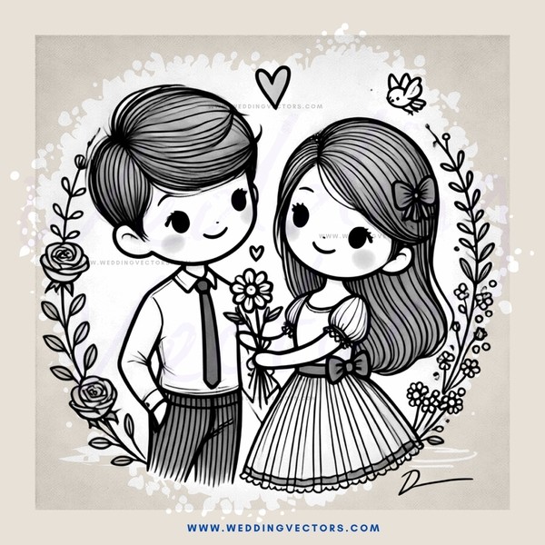 boy and girl together with flowers and butterflies