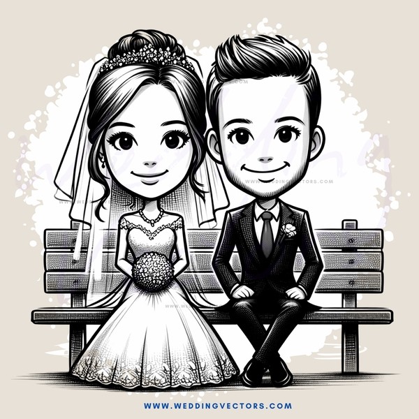 a bride and groom sitting on a bench