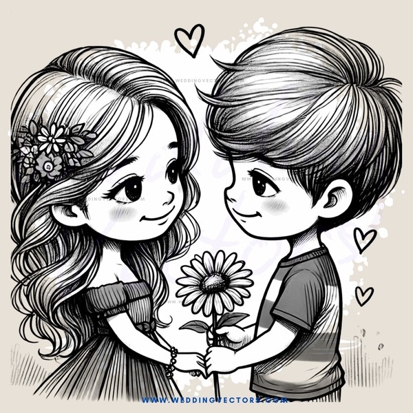 two kids holding flower and hearts
