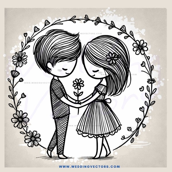 couple hugging in wedding picture frame