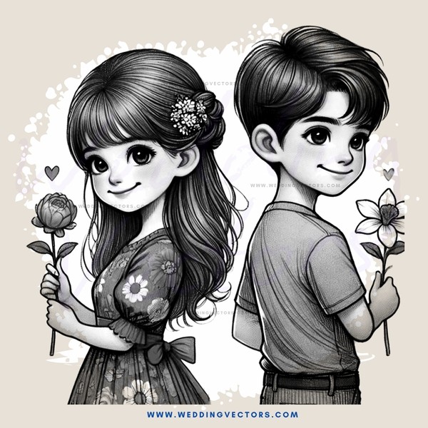 two kids holding flowers