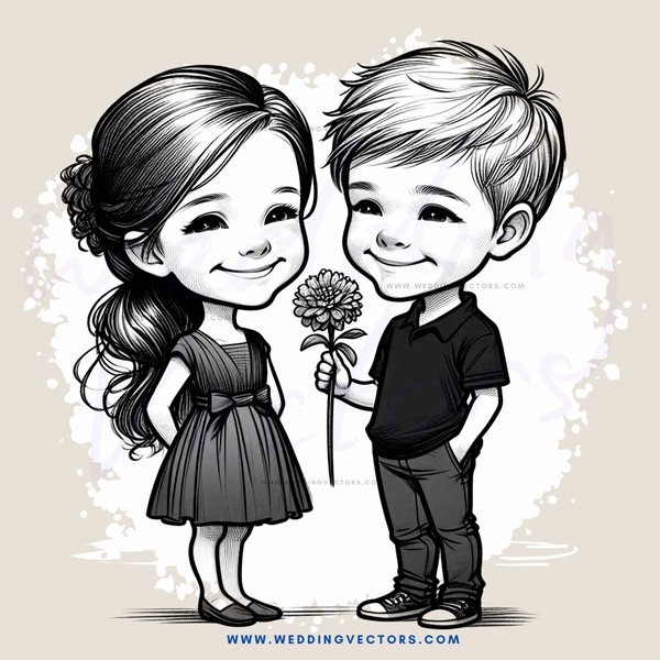 boy and girl smiling with flowers
