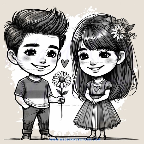 cartoon boy and girl hugging