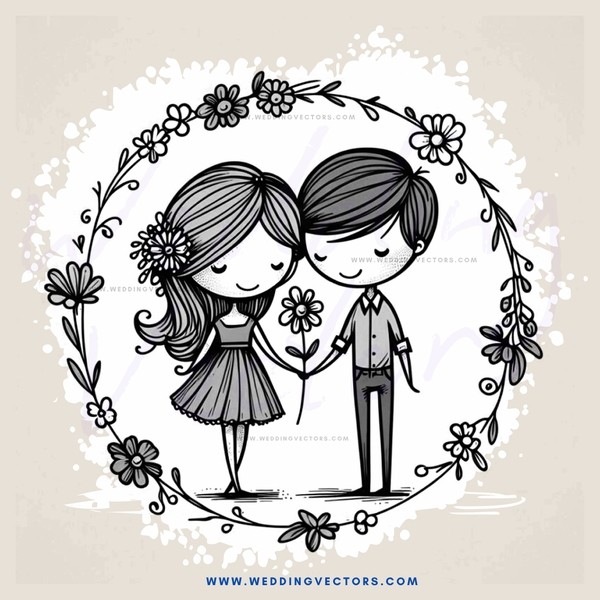 a young couple standing in a flower ring