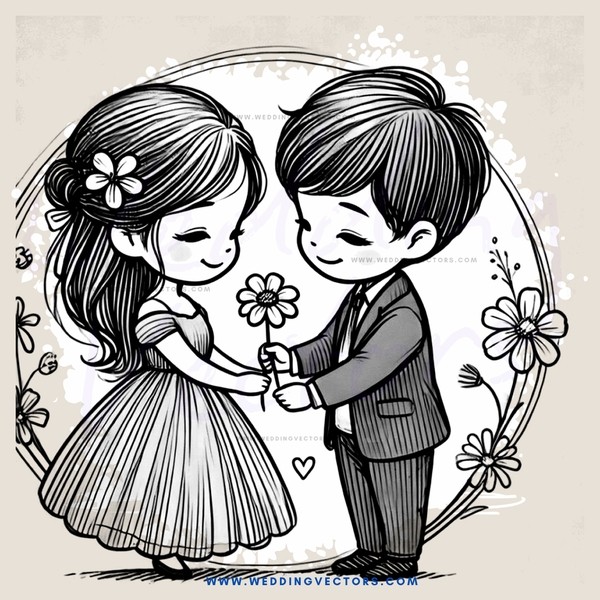 love story in flower circle