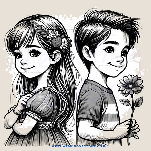 two children with flowers and a flower