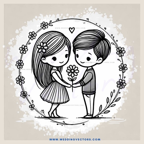 a boy and girl holding flowers together