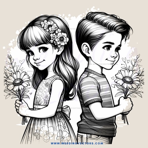 two kids holding flowers