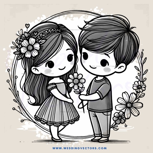 two people holding flowers on a poster